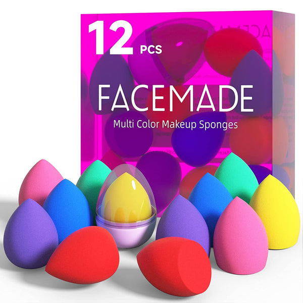 12 PCS Makeup Sponge Set and 1 Sponge Holder, Makeup Sponges for Foundation, Beauty Sponge Set with Multiple Colors, Face Sponges for Liquid, Cream and Powder